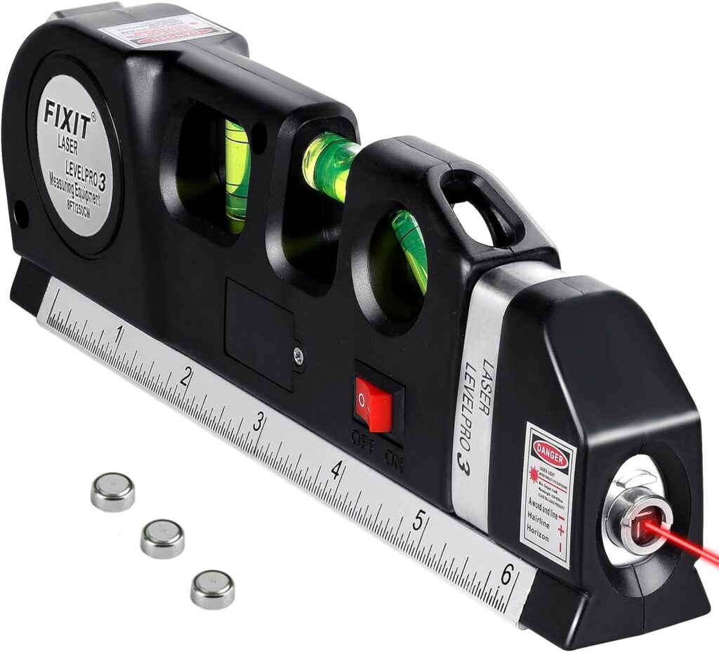 Laser Level, Semlos Multipurpose Line Laser Leveler Tool Cross Line Lasers With 8FT/2.5M Standard Measure Tape and Metric Rulers for Hanging Pictures Tile Walls