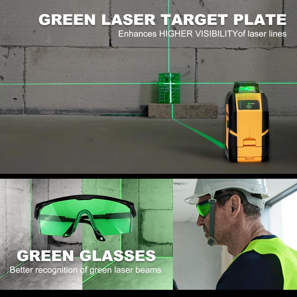 PREXISO 360° Laser Level with Tripod, 100Ft Self Leveling Cross Line Laser- Green Horizontal Line for Construction, Floor Tile, Renovation with Target Plate, Green Glasses, Carry Bag, 4 AA Batteries