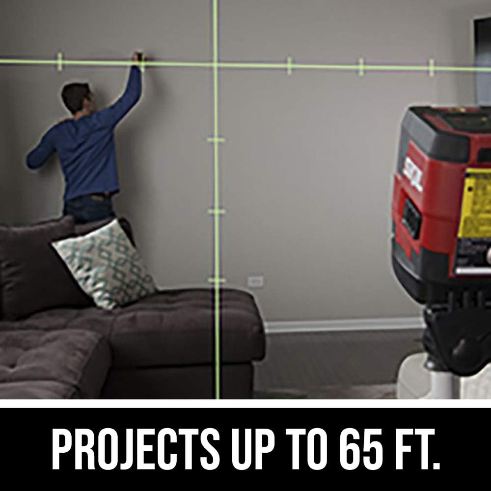 SKIL 65ft. 360° Red Self-Leveling Cross Line Laser Level with Horizontal and Vertical Lines Rechargeable Lithium Battery USB Charging Port, Compact Tripod  Carry Bag Included - LL932201